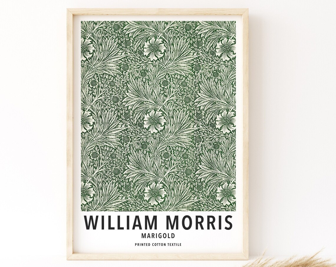 William Morris Marigold Green Floral Textile Design Art Poster