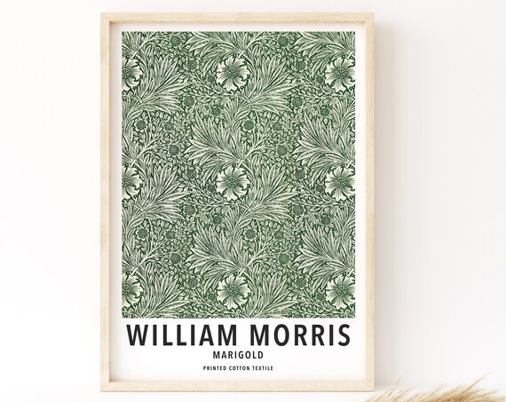William Morris Marigold Green Floral Textile Design Art Poster