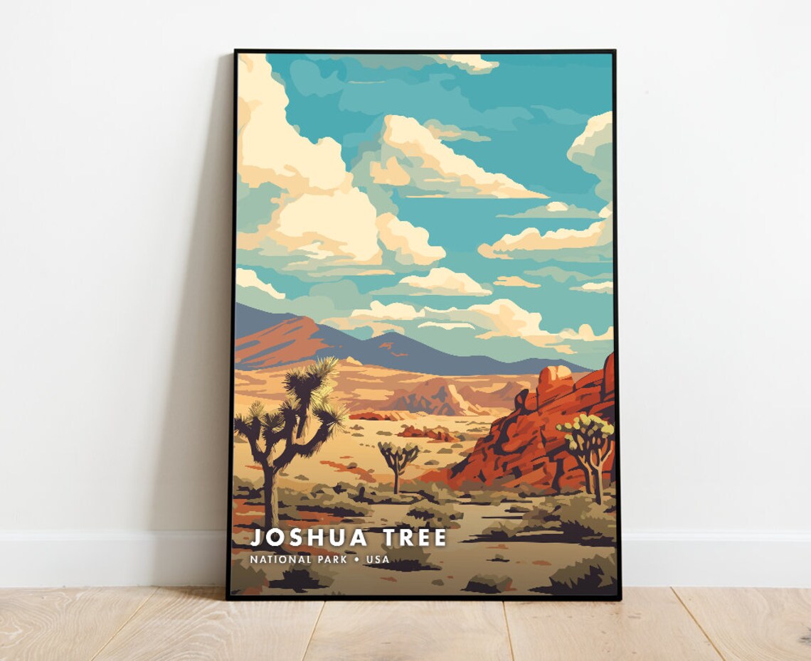 Joshua Tree National Park USA Desert Landscape Retro Travel Art Poster