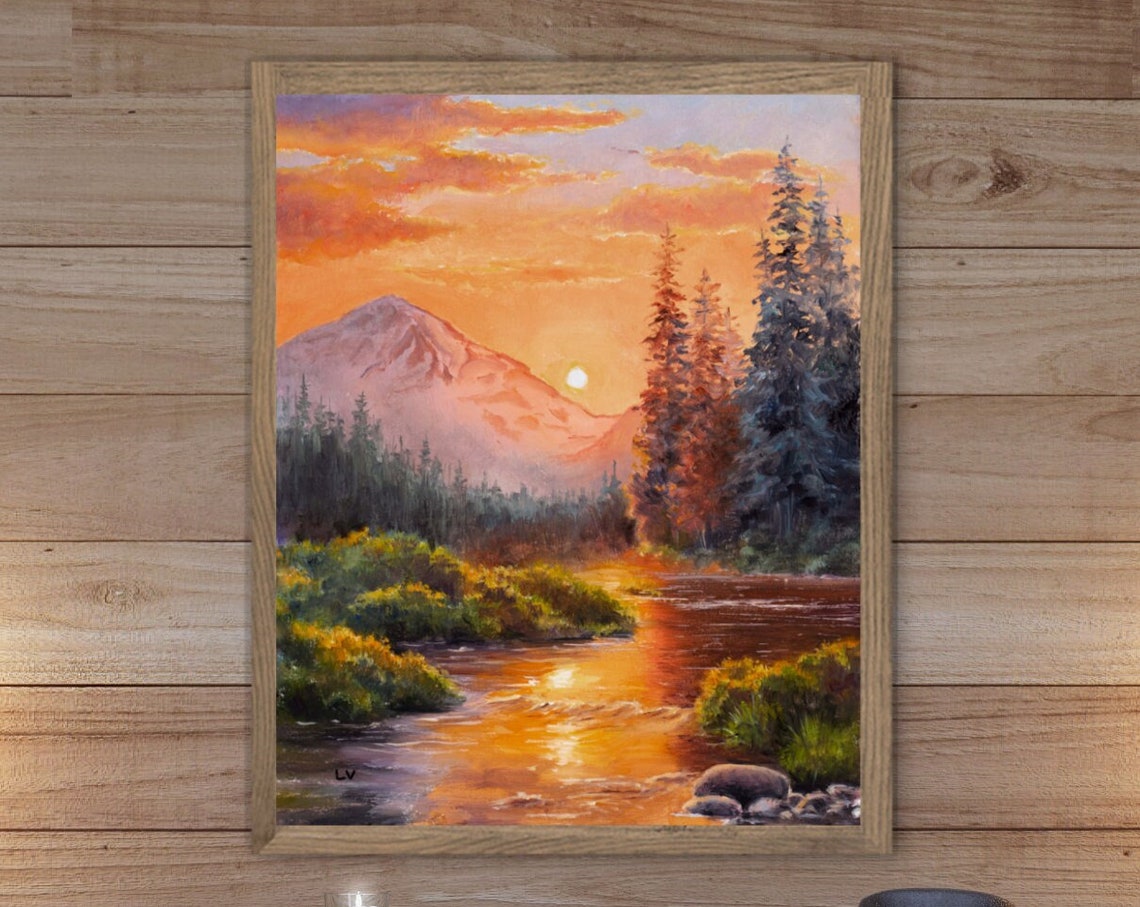Sunset Mountain River With Pine Forest Framed In Black Decor Poster - Image 5