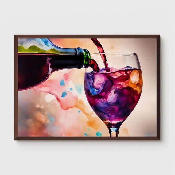 Colorful Wine Being Poured into a Glass Vibrant Watercolor Art Poster