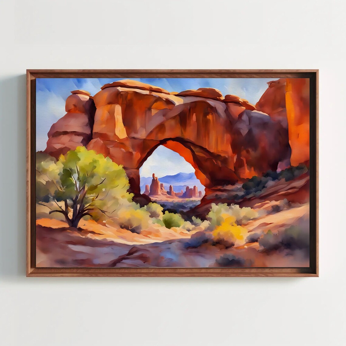 Desert Sandstone Arch Natural Bridge Warm Light Watercolor Art Poster