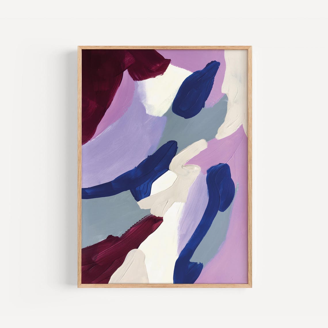 Bold Burgundy Navy Cream Lavender Abstract Brushstroke Wall Art - Image 5
