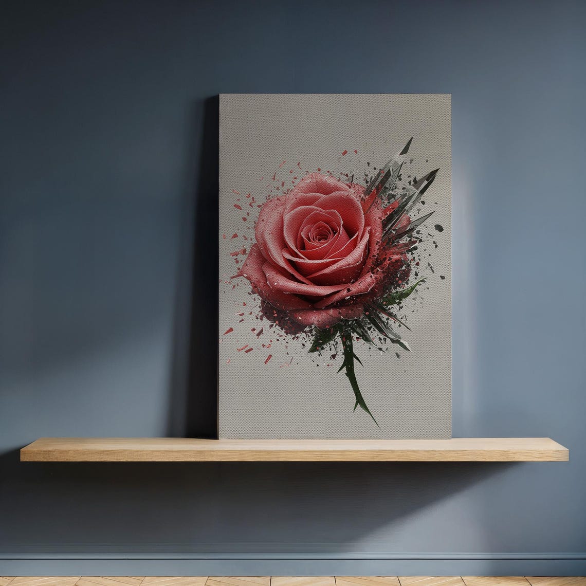 Red Rose Splash Canvas Realistic Floral Paint Splatter Wall Art