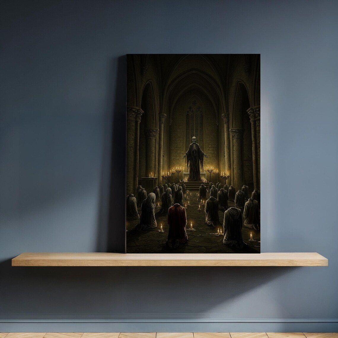 Dark Cathedral Ritual Hooded Figures Candlelit Gothic Horror Art Poster