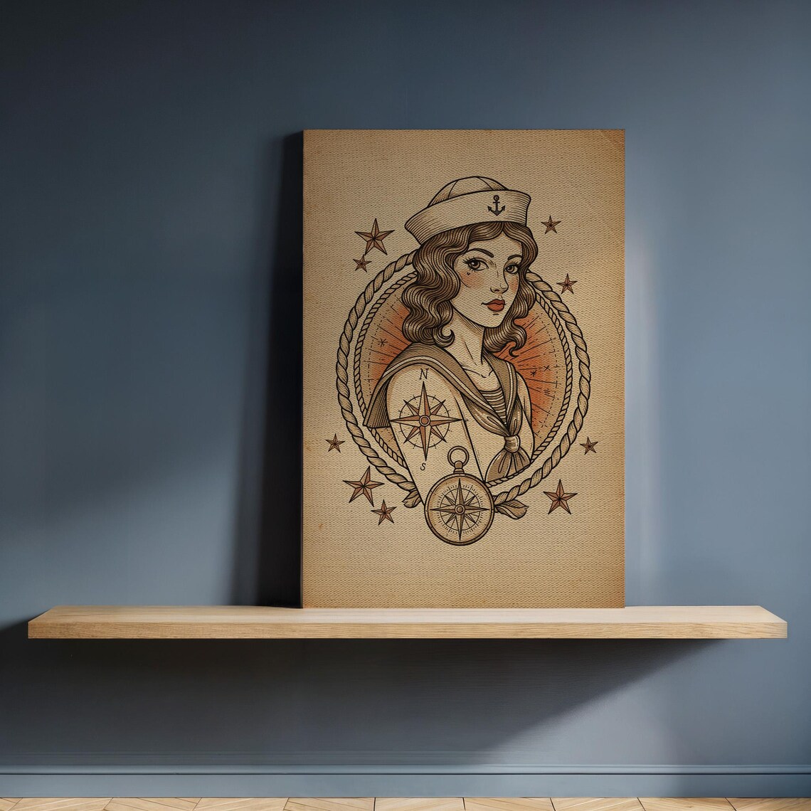 Vintage Sailor Girl Tattoo Pin Up Nautical Anchor Compass Art Poster