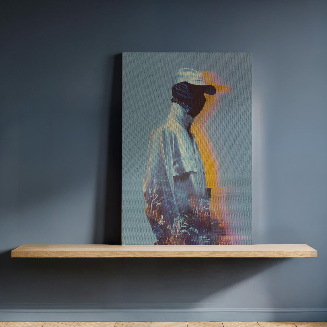 Glitch Portrait White Cap Floral Streetwear Abstract Art Poster