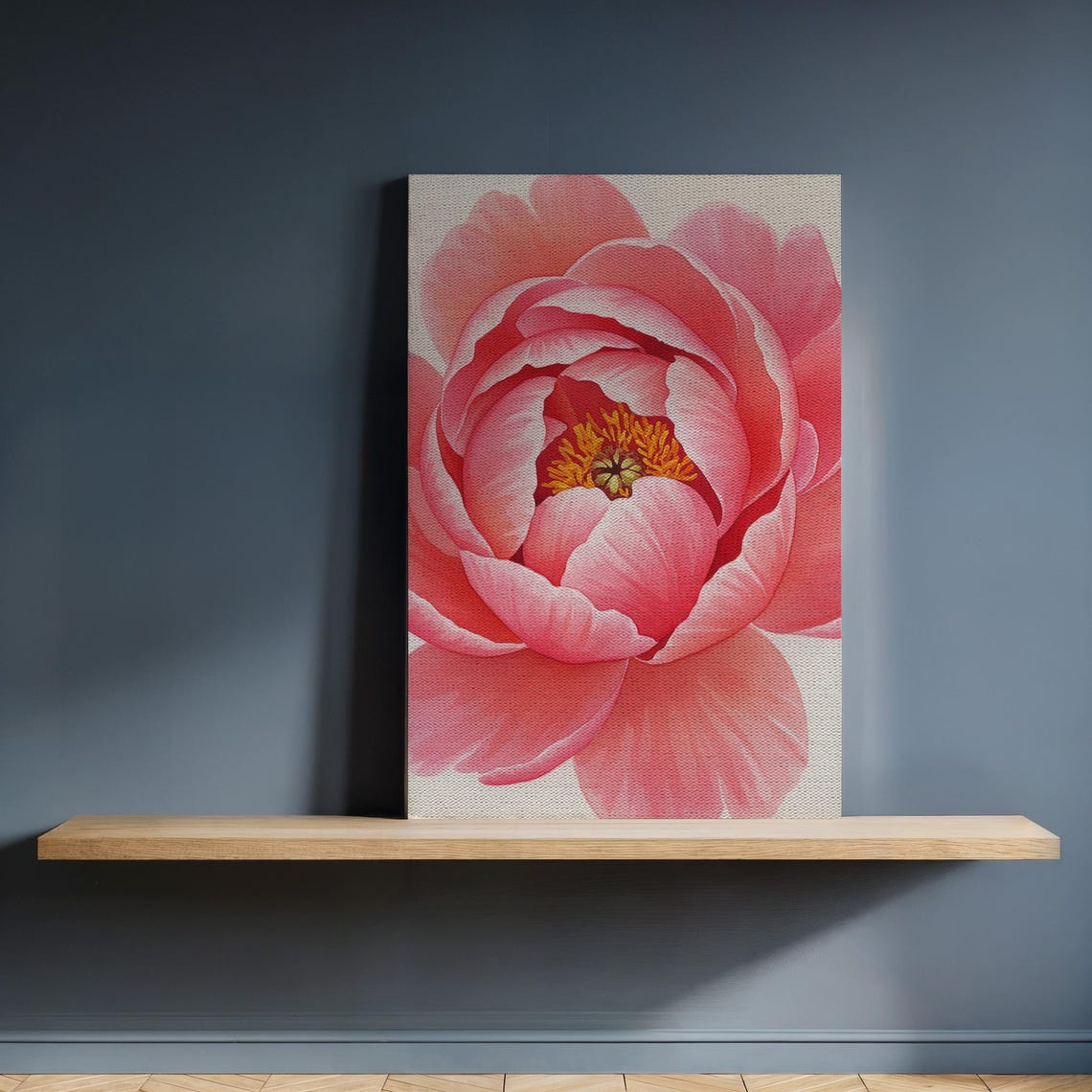 Large Pink Peony Bloom Botanical Macro Canvas Style Wall Poster