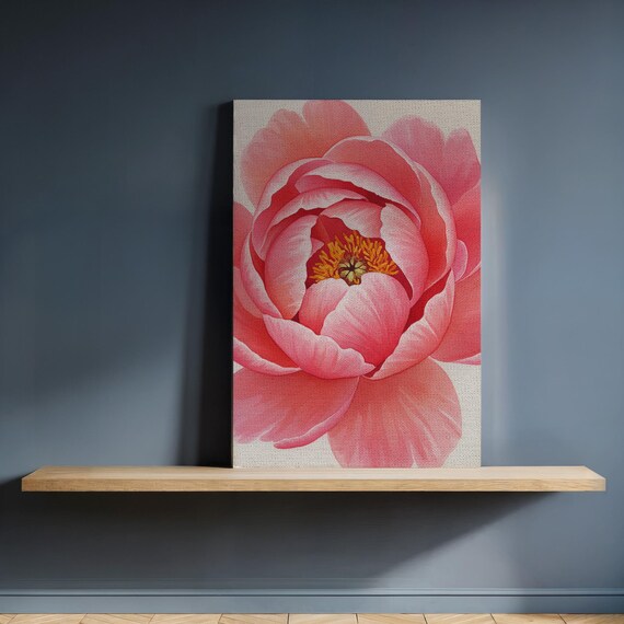 Framed Pink Peony Canvas Wall Art Large Botanical Flower Print On Beige Romantic Bold Floral Artwork For Living Room Or Feminine Interiors