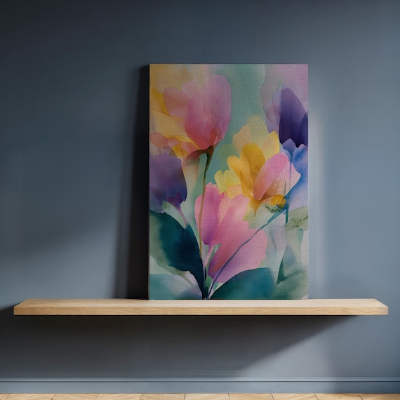 Soft Watercolor Flowers Pink Purple Yellow Spring Bloom Art Poster