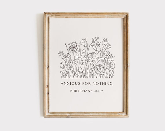 Anxious For Nothing Christian Wall Art Art Bible Verse Quote Minimalist Apartment Housewarming Gift Poster