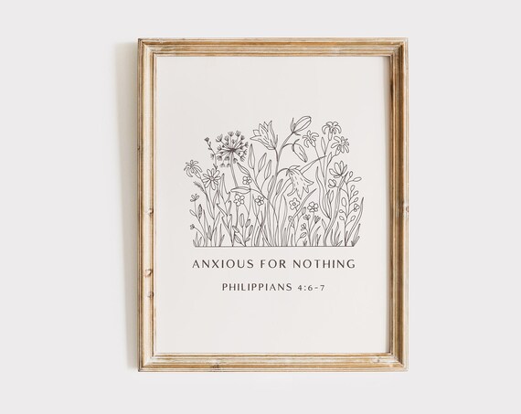 Anxious For Nothing Philippians 46 Floral Line Art Scripture Poster