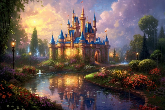 Thomas Kinkade Painter Of Light And A Magical Castle Inspired Print Sparkling Fairy Tale Wall Art For Contemporary Home Decor