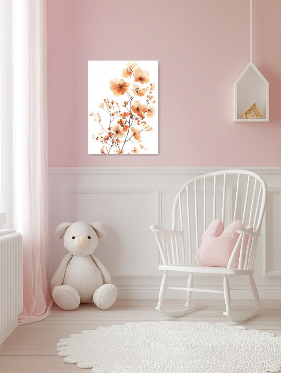 Soft Peach Wildflowers Airy Watercolor Botanical Floral Art Poster - Image 2