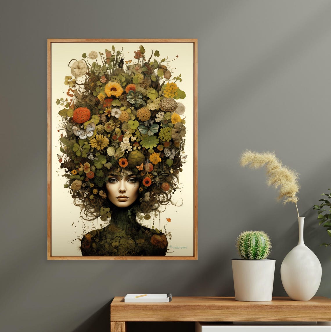 Woman With Flower Crown Botanical Whimsical Portrait Art Poster - Image 2