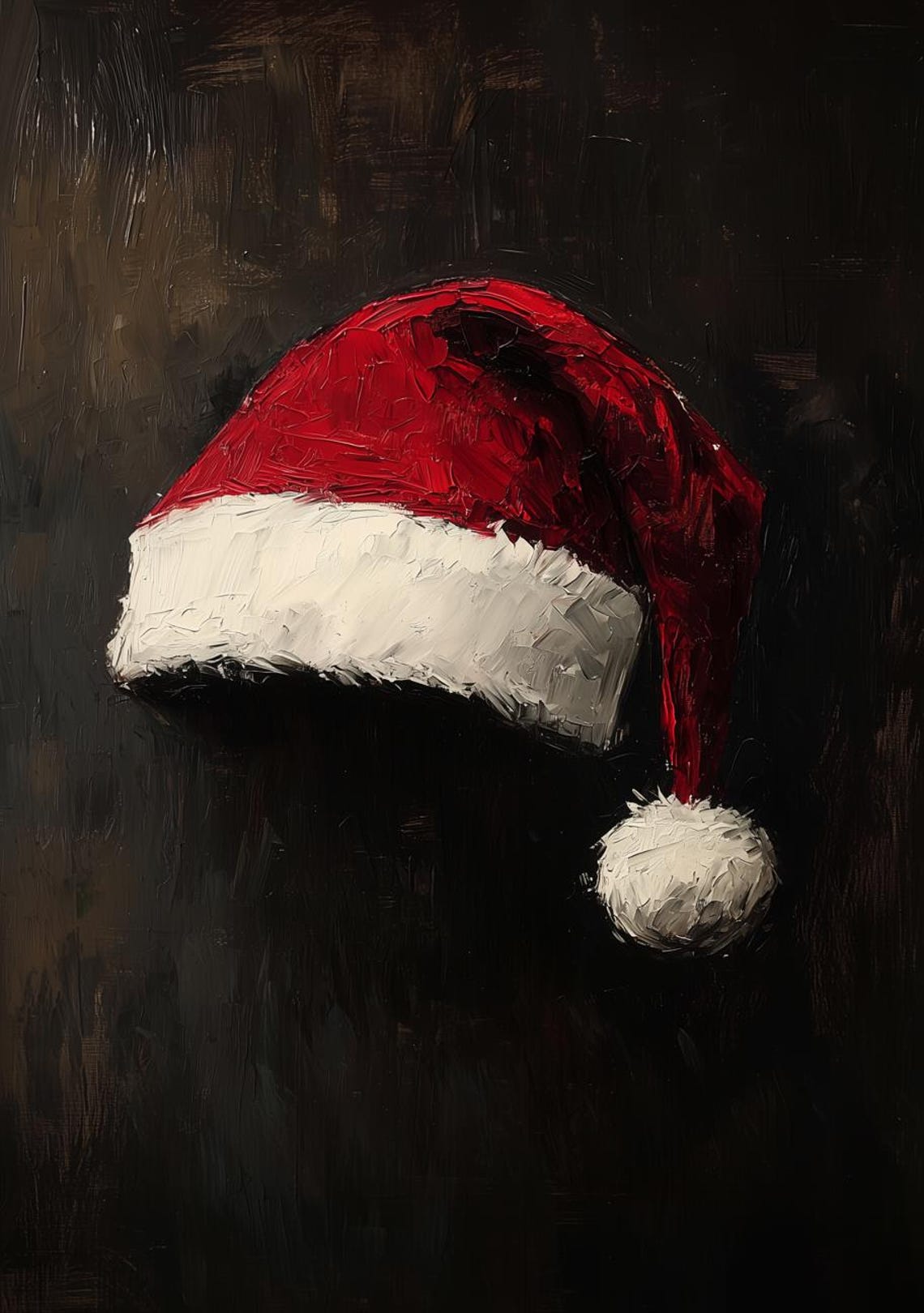Classic Red Santa Hat Still Life on a Dark Moody Background Poster