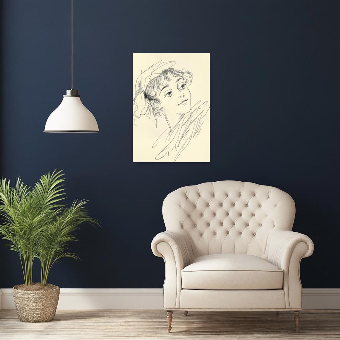 Expressive Woman Portrait in Loose Ink Line Drawing Style Poster - Image 4