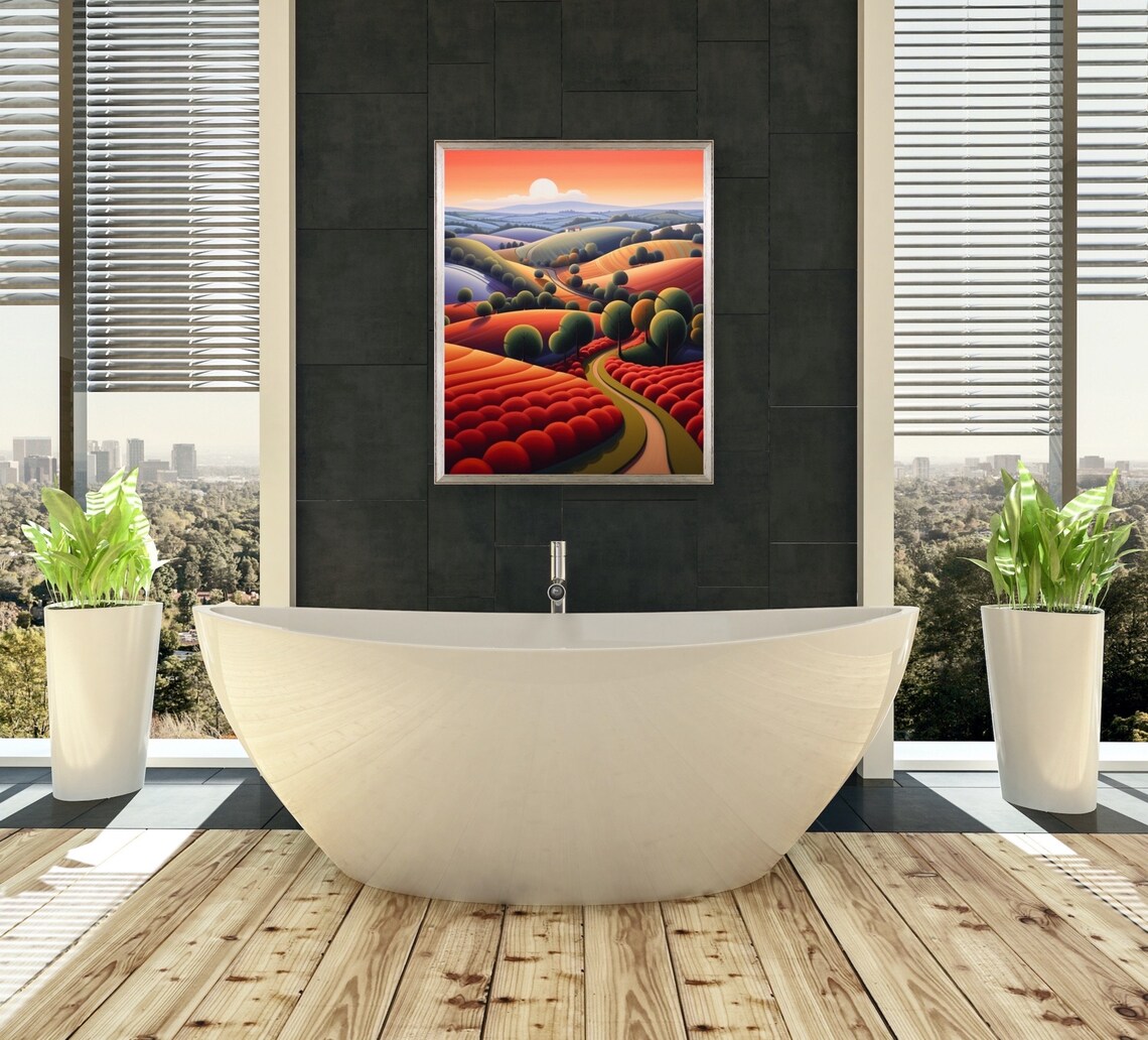 Paul Corfield Inspired Rolling Orange Hills At Sunset - Image 2