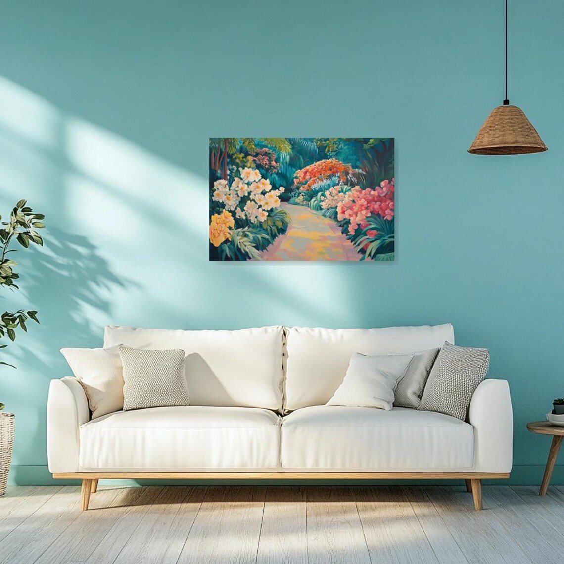 Sunlit Tropical Garden Path Lined With Bright Blooming Flowers Poster - Image 4