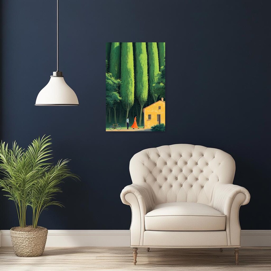 Couple Under Towering Cypress Trees Beside Yellow House Poster - Image 4