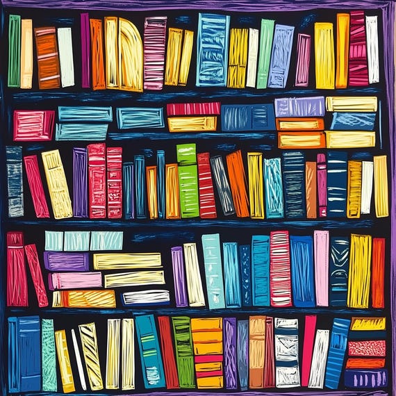Colorful Bookshelf Art Print Inspired By Matisse For Home Decor And Wall Art Enthusiasts