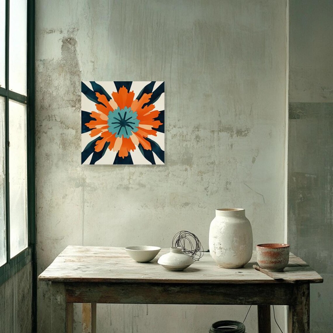 Bold Orange Flower Teal Center Graphic Pop Art Bloom Wall Poster - Image 2