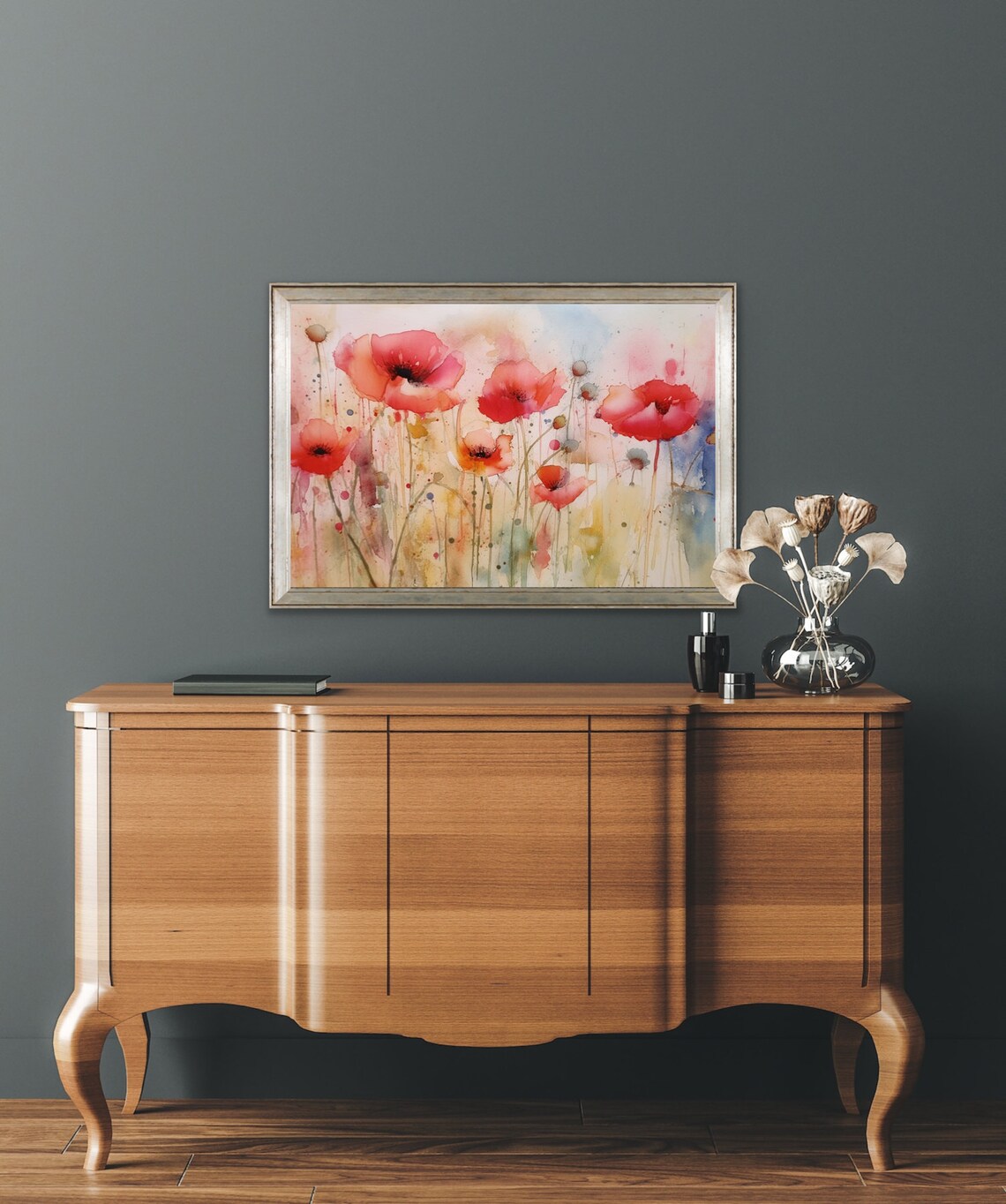 Captivating Red Watercolor Poppies Summer Wildflower Field Poster - Image 2