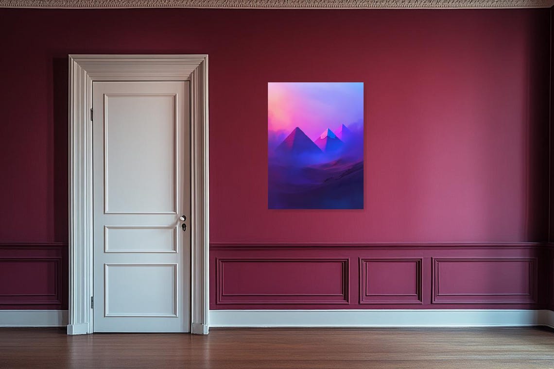 Giza Pyramids Purple Pink Surreal Night Desert Landscape Poster - Image 2