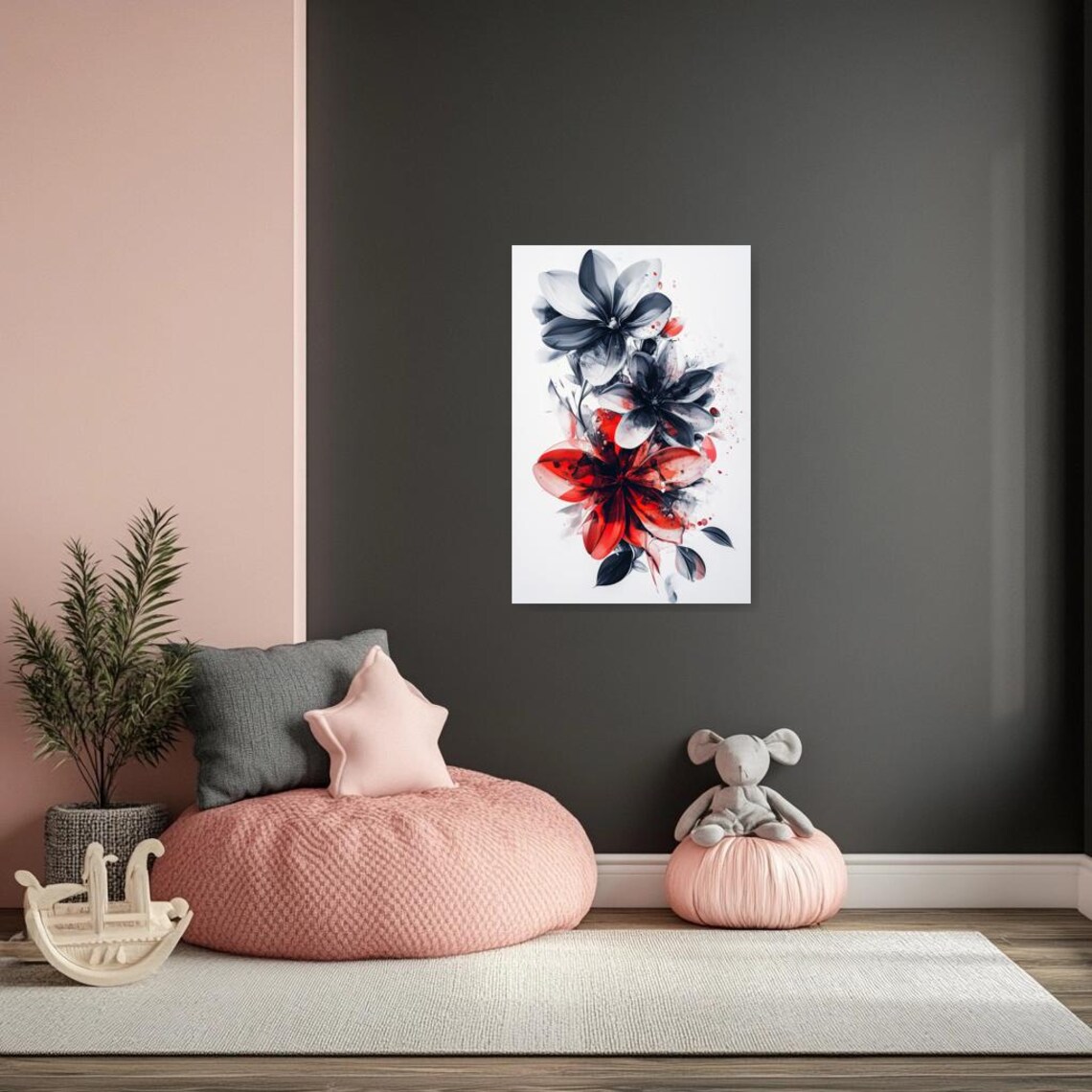 Black and Red Abstract Watercolor Floral Blooms Modern Art Poster - Image 3