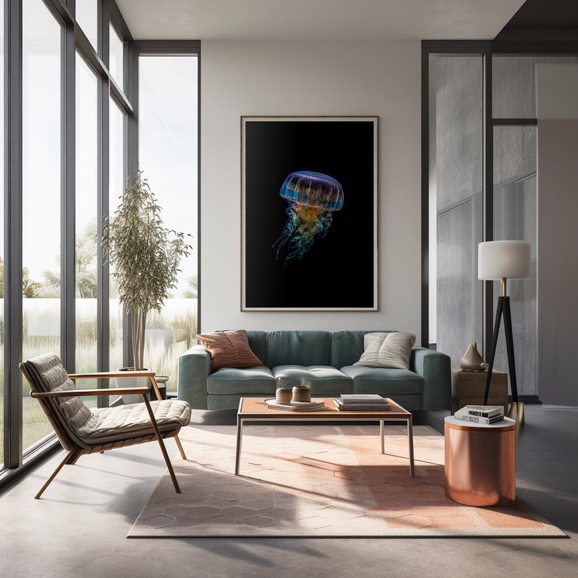 Glowing Iridescent Jellyfish Purple Blue Deep Sea Artwork Poster - Image 2
