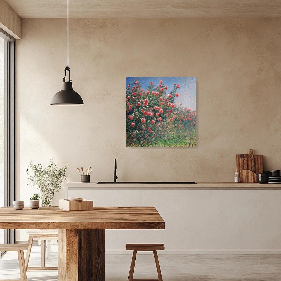 Lush Red Rose Garden Blooming Under Blue Sky Impressionist Poster - Image 2