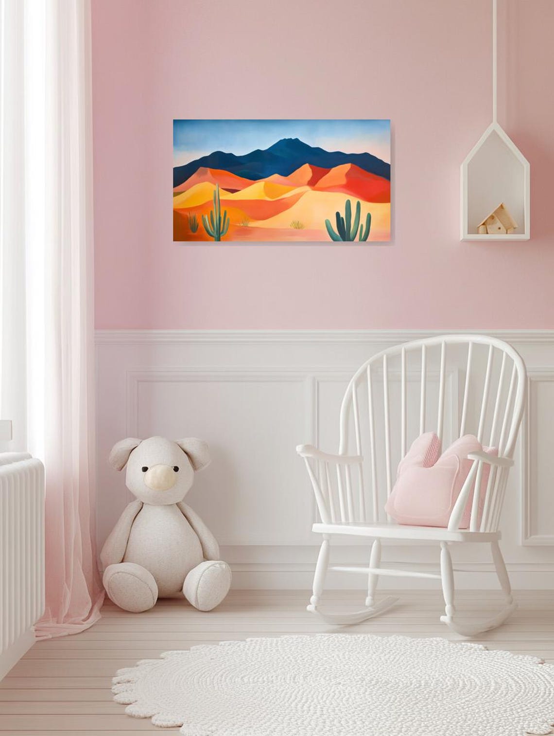 Modern Desert Landscape With Cactus Dunes And Layered Mountains Poster - Image 3