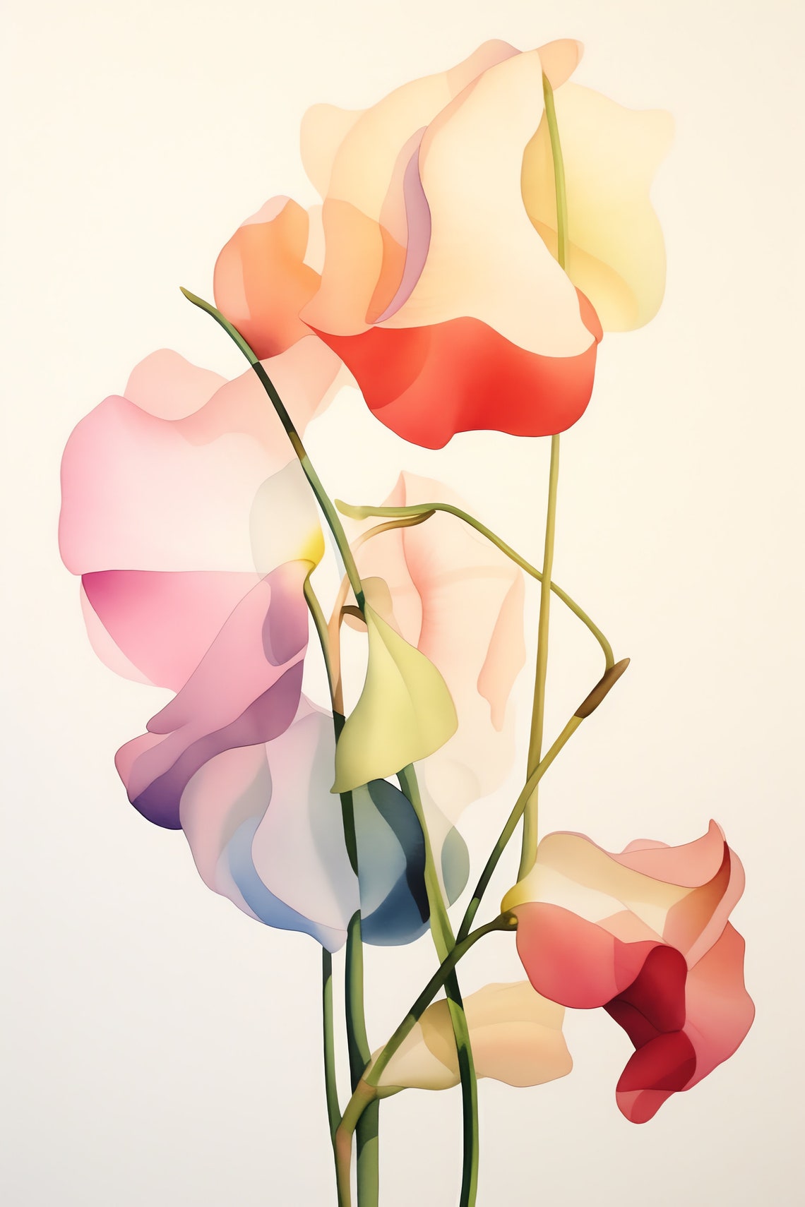 Delicate Soft Pastel Sweet Pea Blossoms Minimal Floral Poster