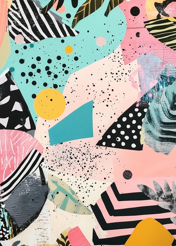 Playful Abstract Collage With Bold Shapes Dots And Bright Colors Poster