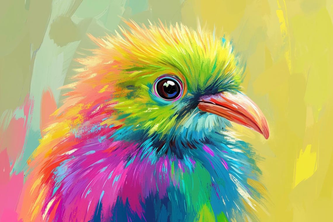 Rainbow Bird Portrait Colorful Pop Art Feather Detail Poster