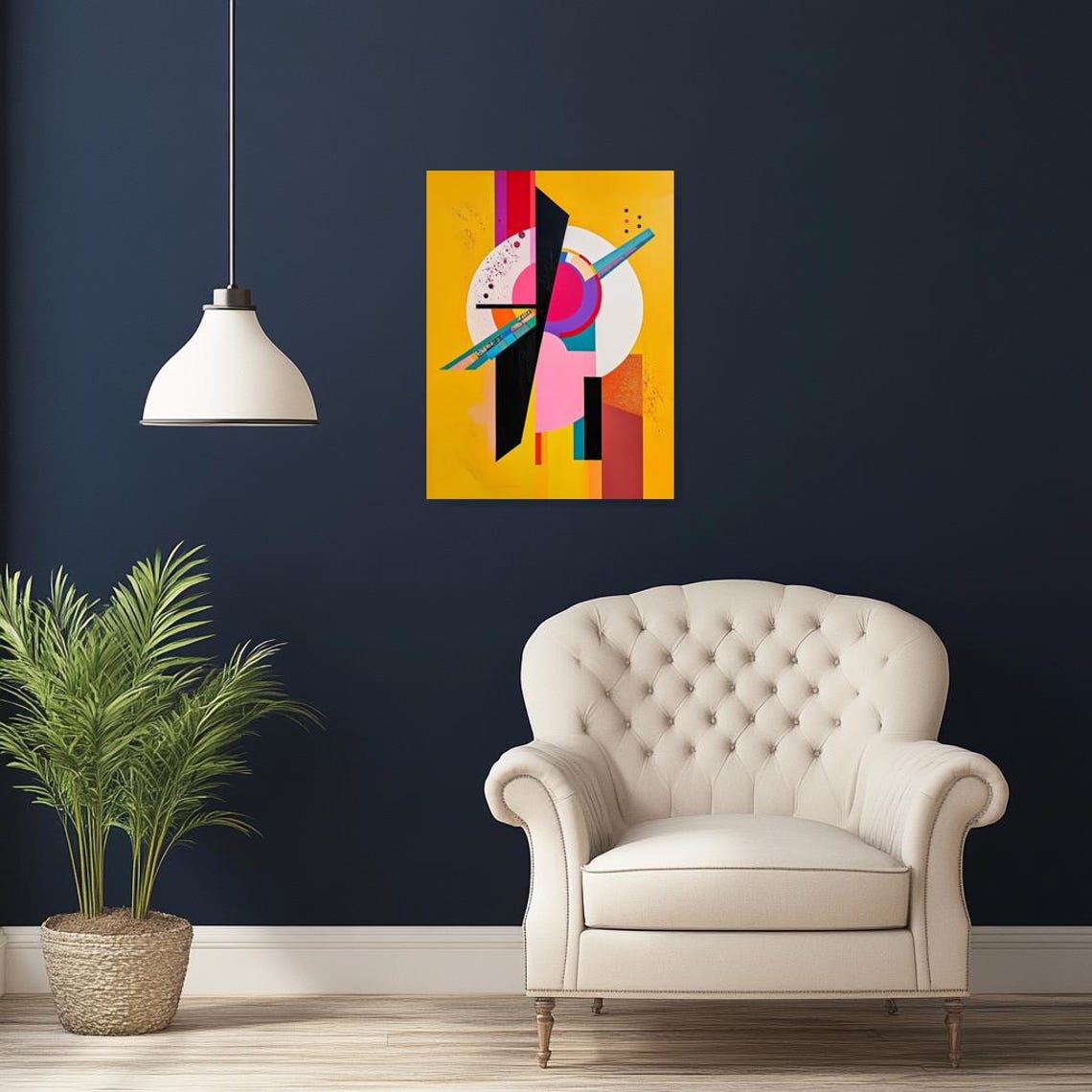 Bold Bright Yellow Geometric Circles Modern Abstract Art Poster - Image 2