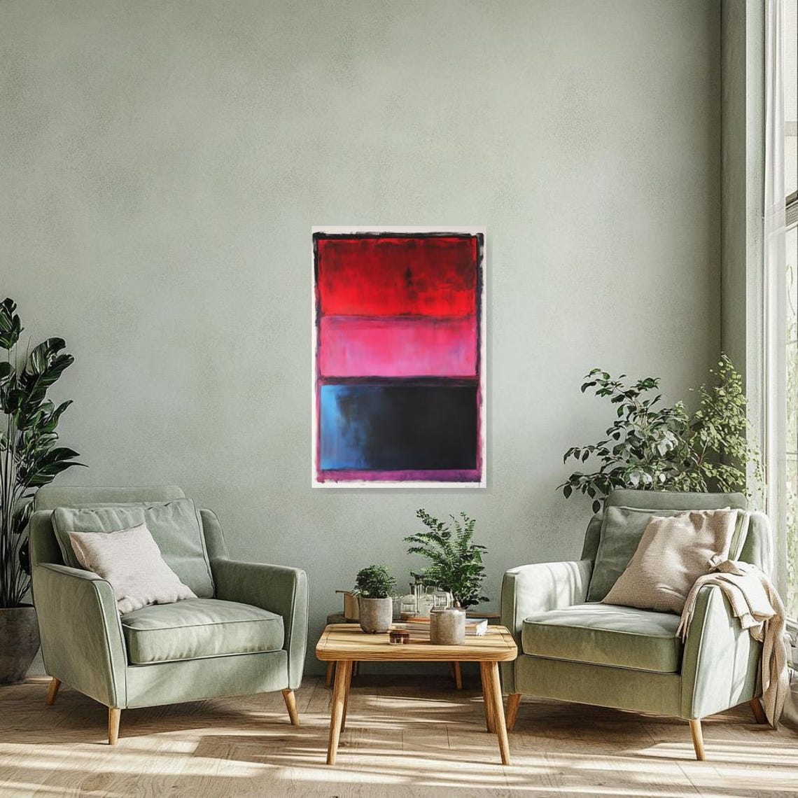 Custom Wall Art Inspired By Rothko With Bold Red Pink Black Color Blocks For Modern Home Decor - Image 5