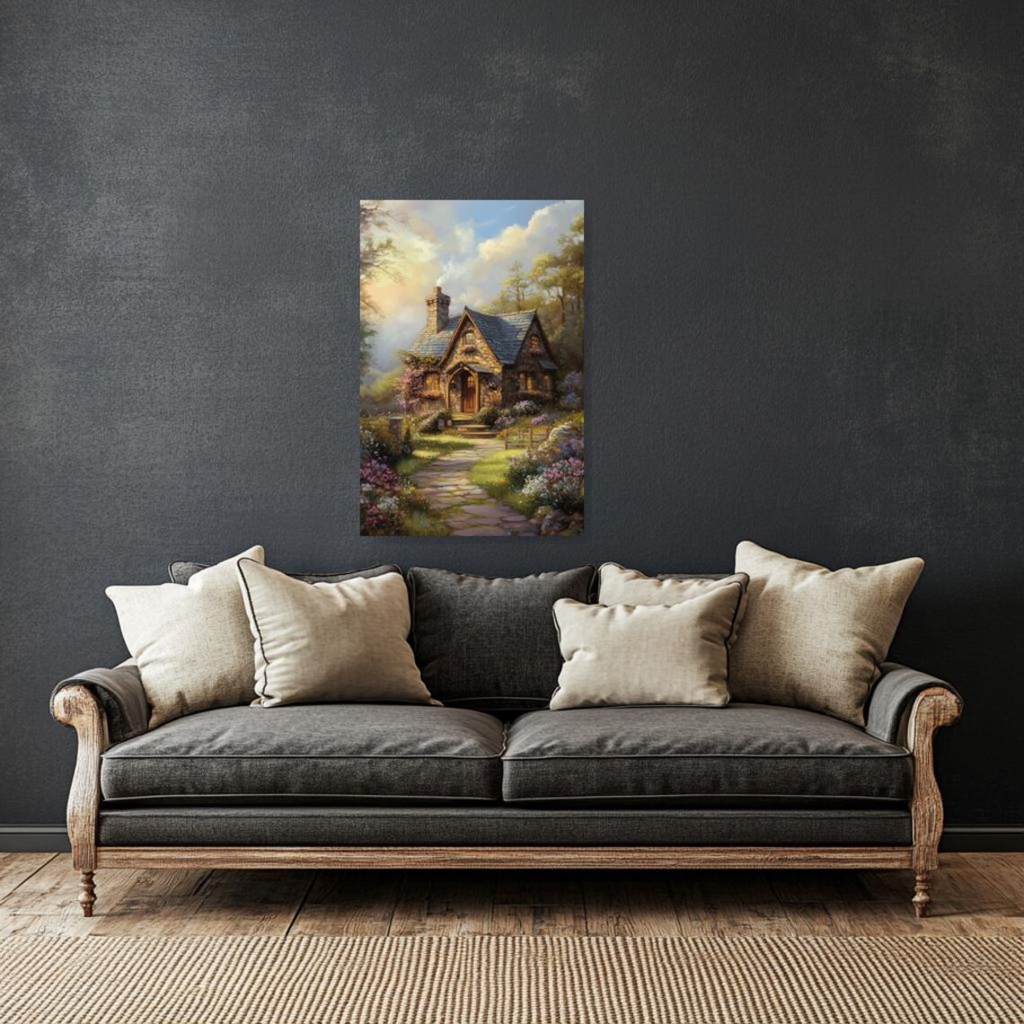 Storybook Stone Cottage With Blooming Garden At Golden Hour Poster - Image 3