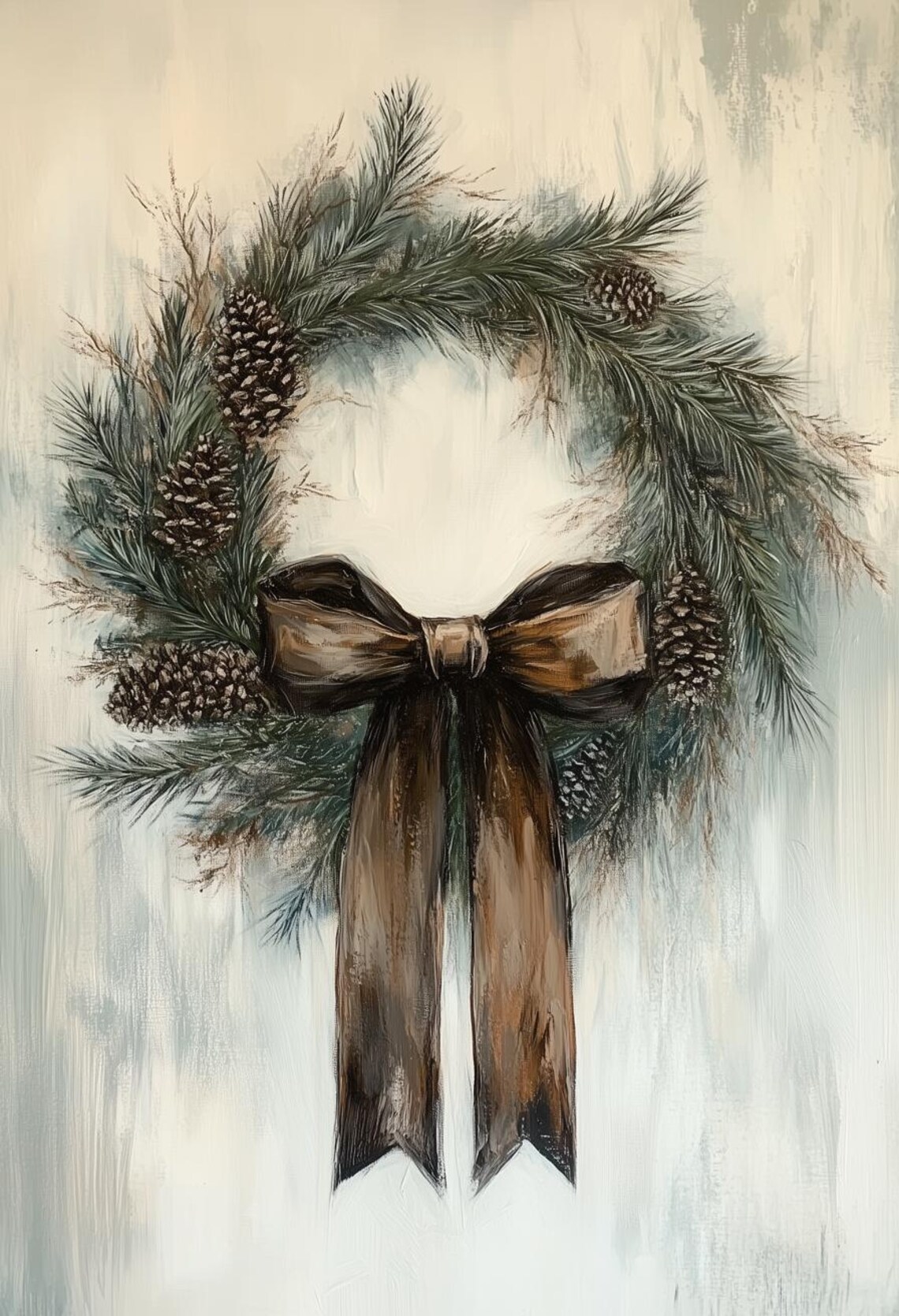 Pinecone Wreath Art Print, Rustic Holiday Decor