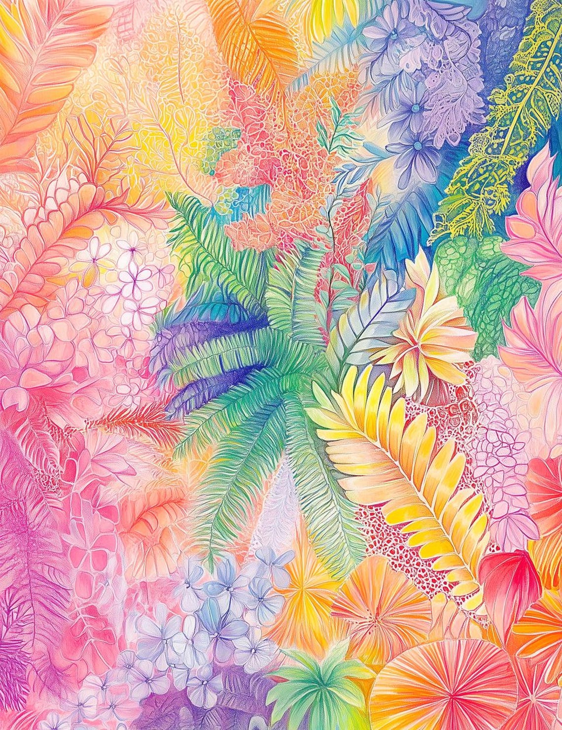 Kaleidoscopic Rainbow Tropical Foliage Jungle Collage Poster