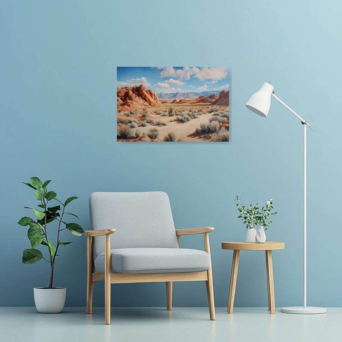 Detailed Red Rock Desert Valley With Blue Sky And Desert Plants Poster - Image 5