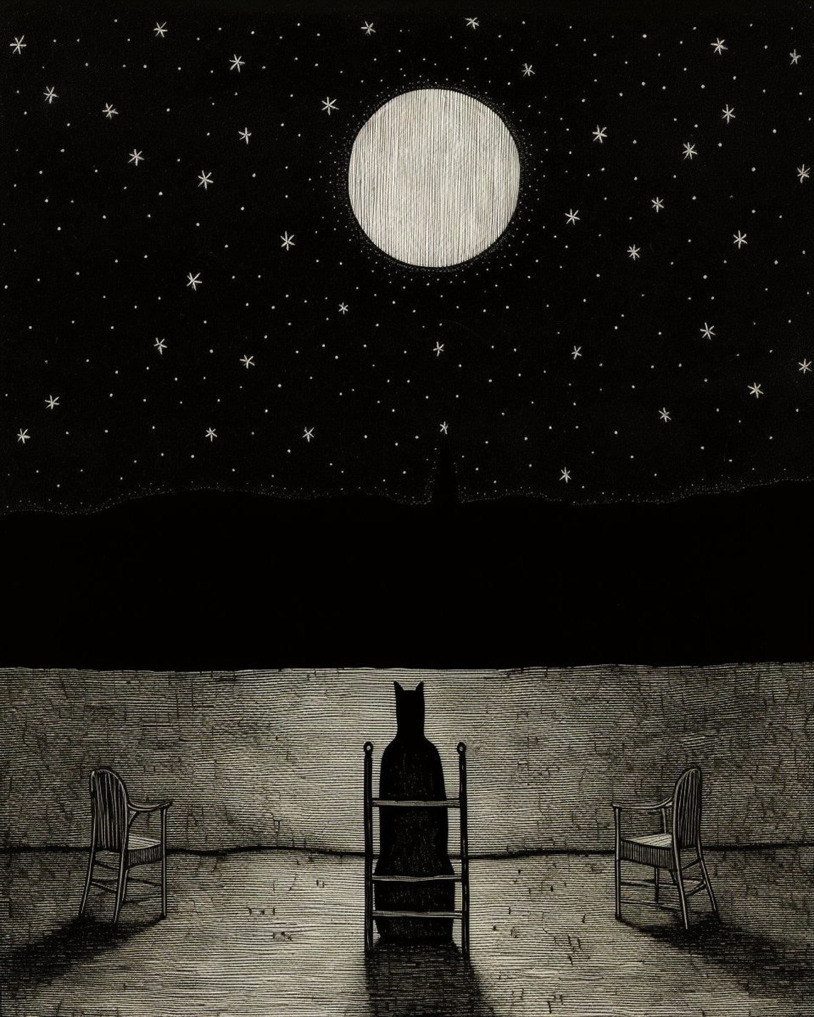 Mysterious Shadowy Figure Under A Enormous Full Moon Wall Art Print Custom