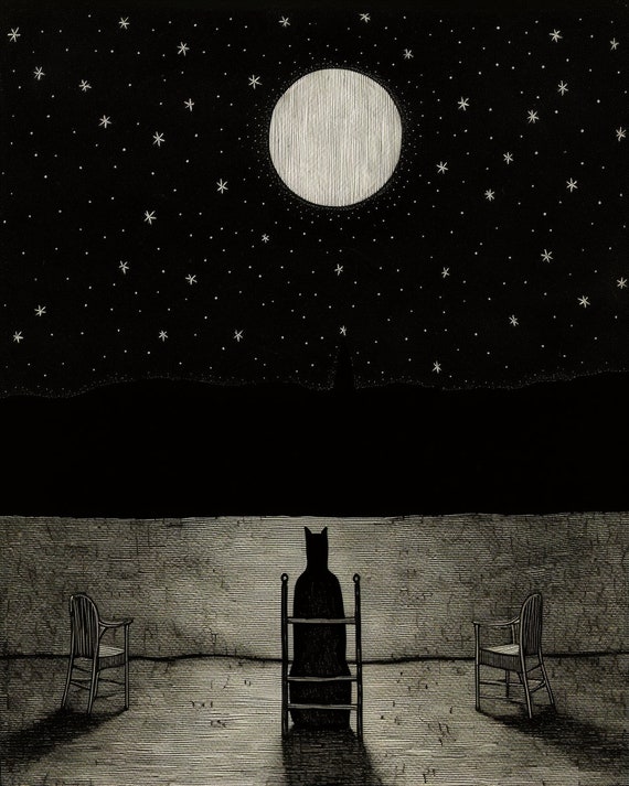 Mysterious Shadowy Figure Under A Enormous Full Moon Wall Art Print Custom