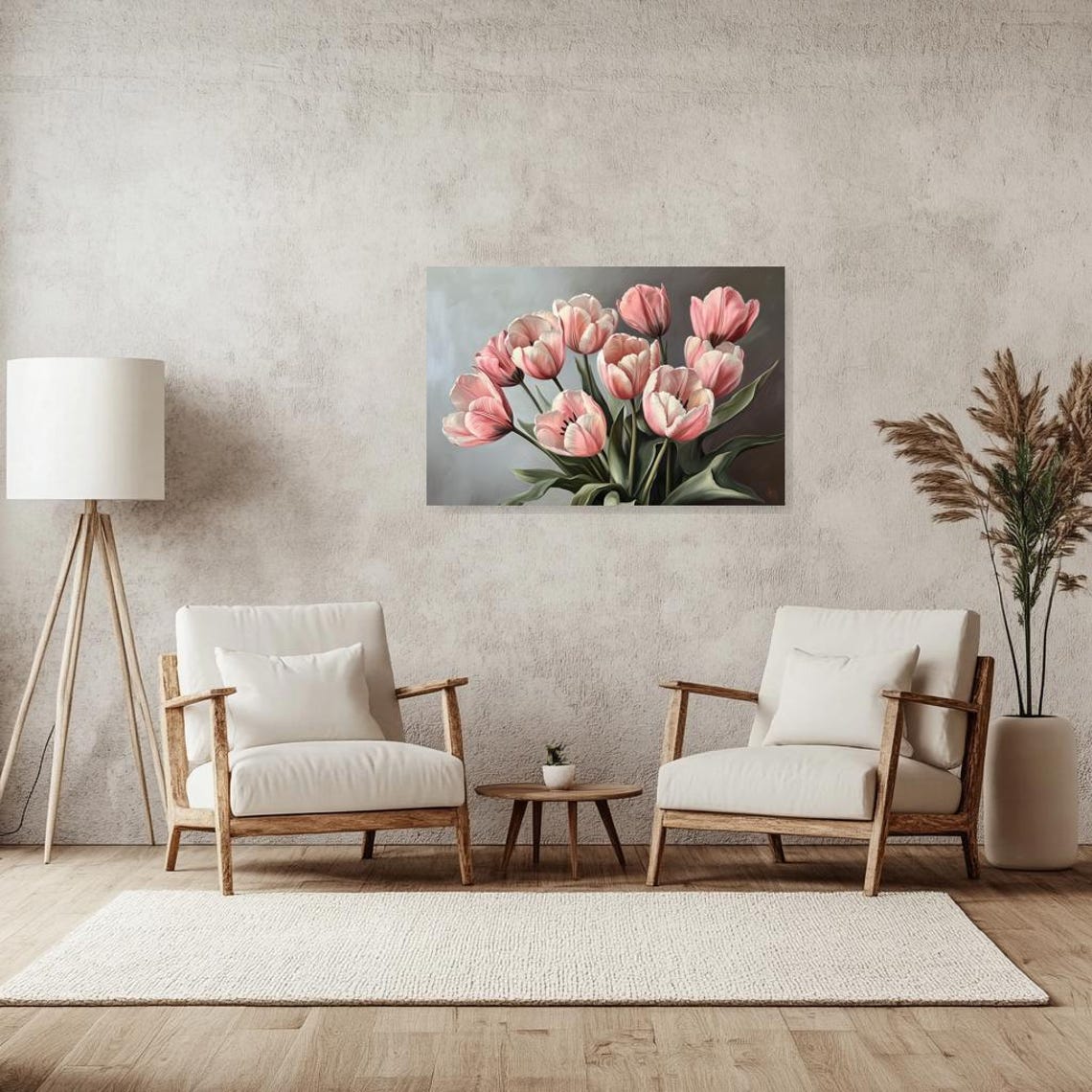 Soft Pink Tulip Bouquet Floral Painting For Elegant Home Decor Poster - Image 3