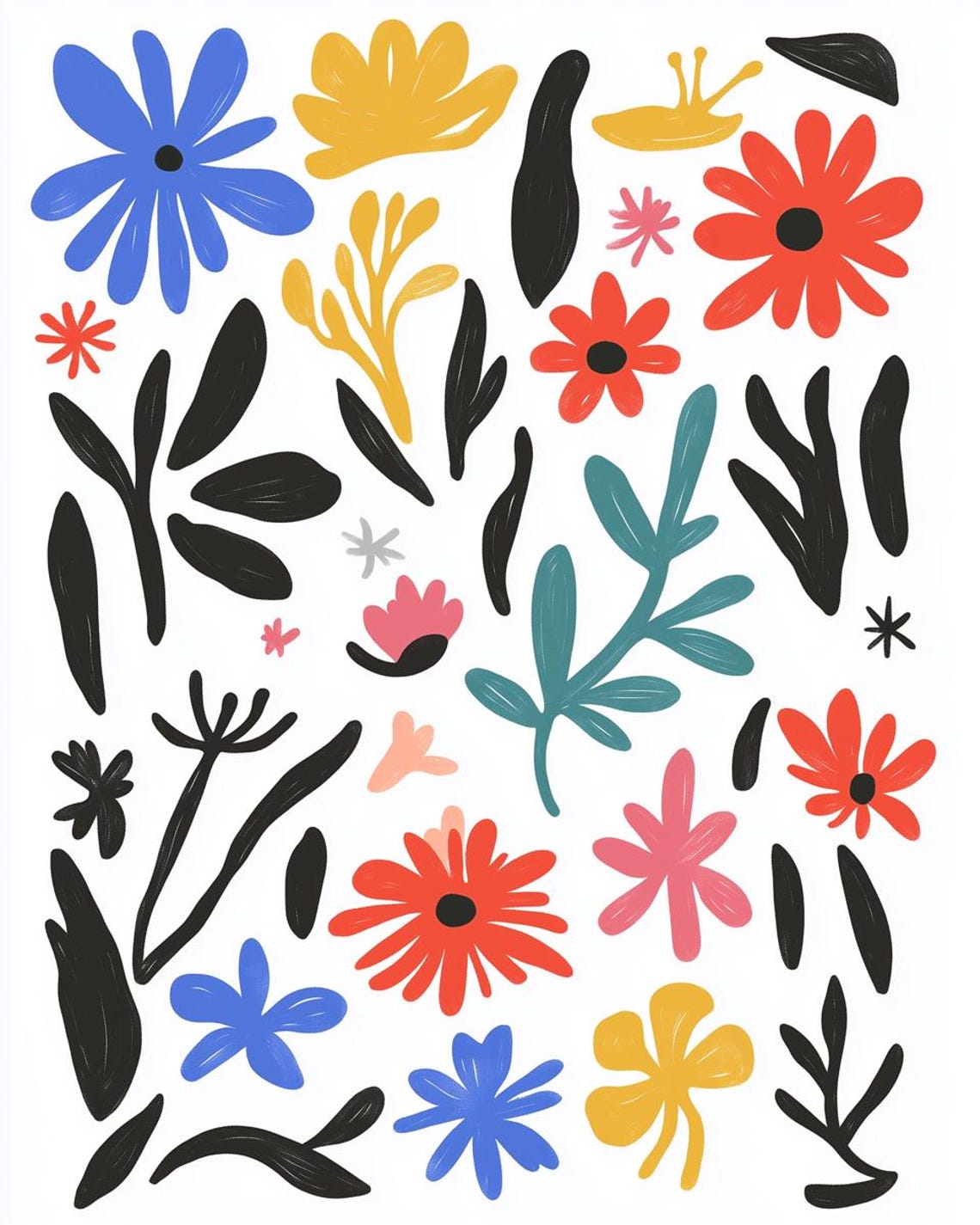 Colorful Floral Pattern Print Inspired By Henri Matisse Bold Wall Art For Home Decor And