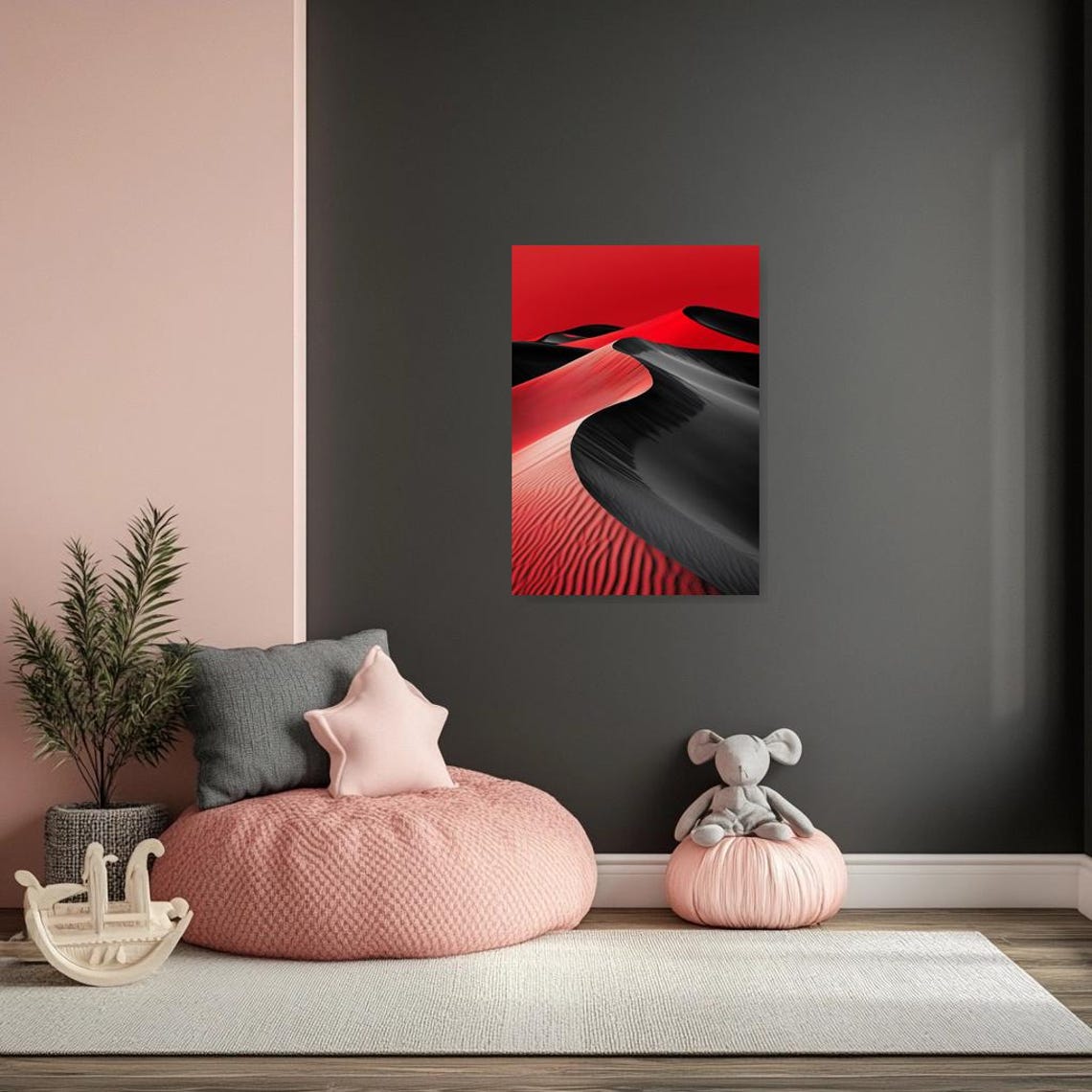 Bold Red Black Dune Waves Surreal Modern Minimalist Abstract Poster - Image 3