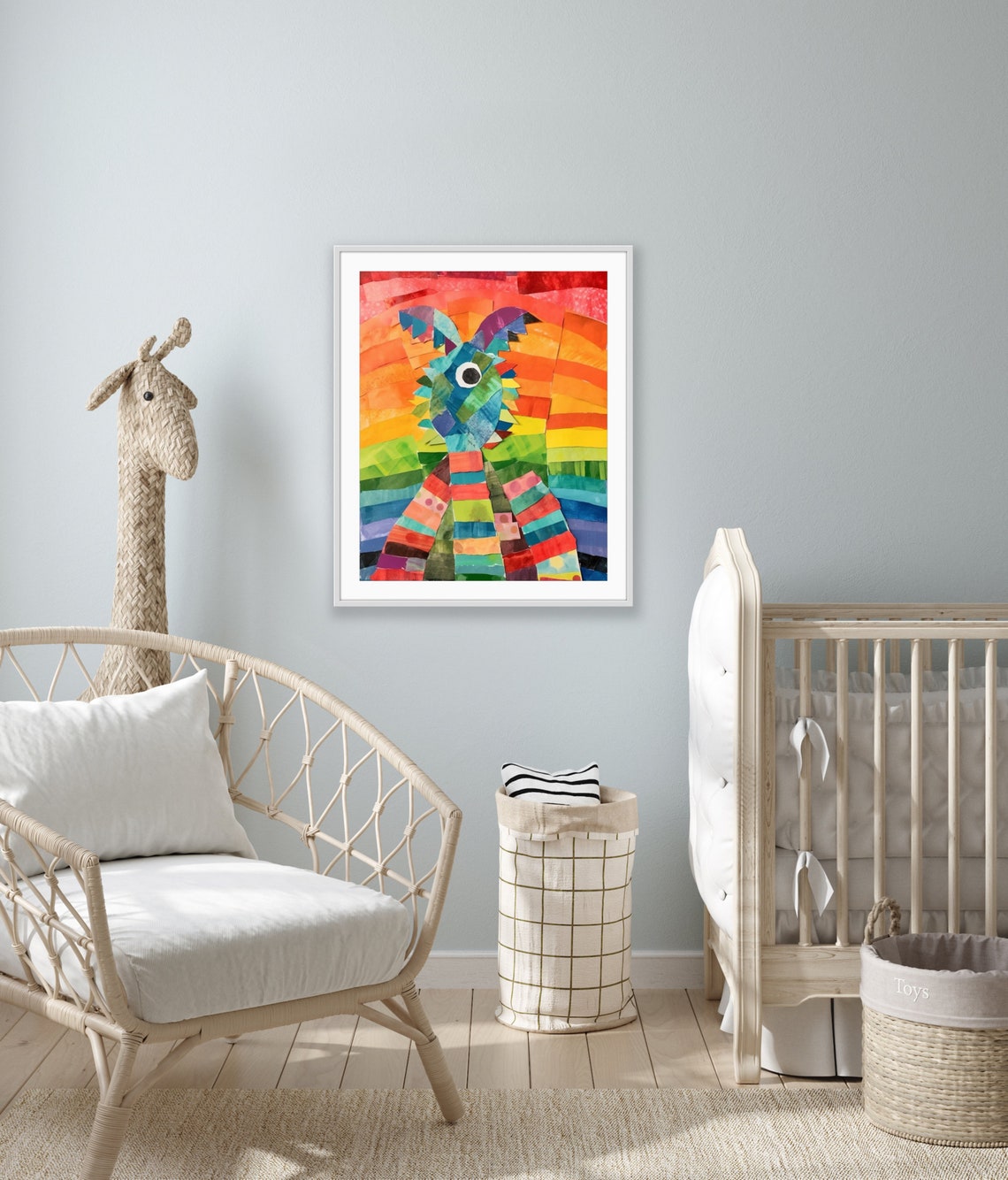Cheerful Collage Bee with Hexagons Playful Nursery Art Wall Poster - Image 2