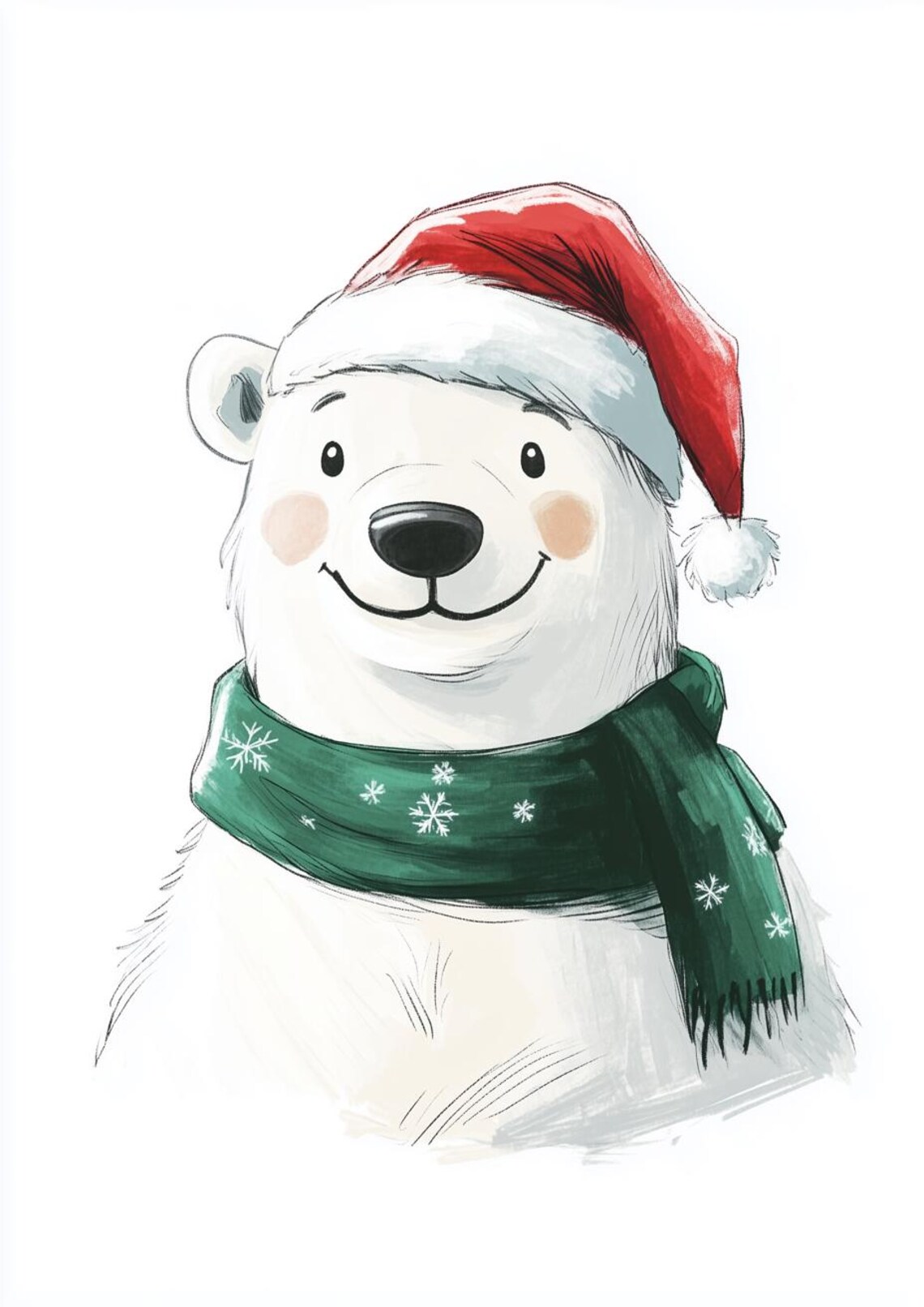 Cute Polar Bear Santa Hat Green Scarf Christmas Holiday Poster