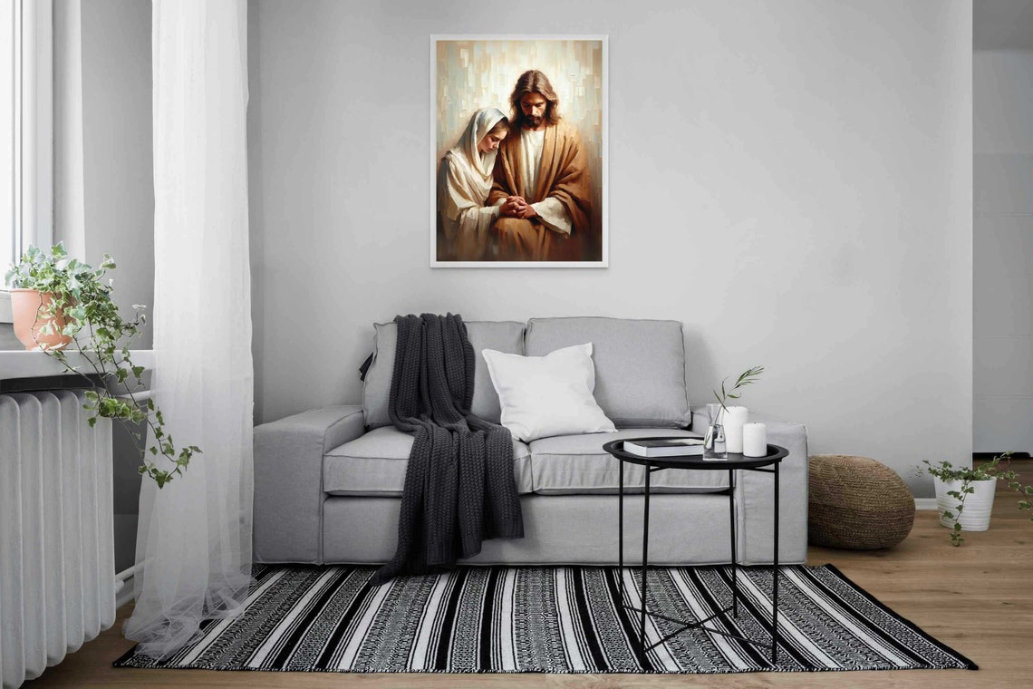 Woman Resting On Jesus's Shoulder In Quiet Prayer Together Art Poster - Image 4