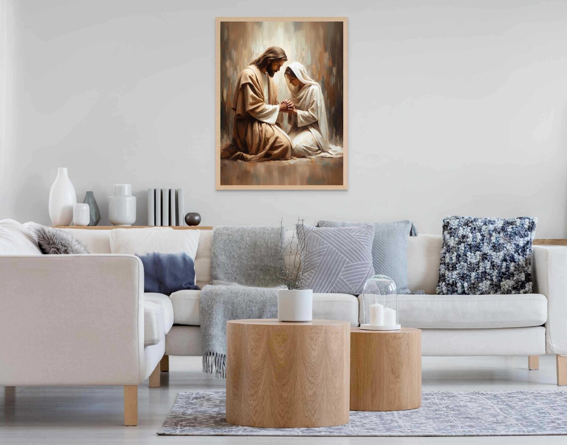 Jesus Christ Holding Hands With Veiled Woman In Prayer Christian Poster - Image 6